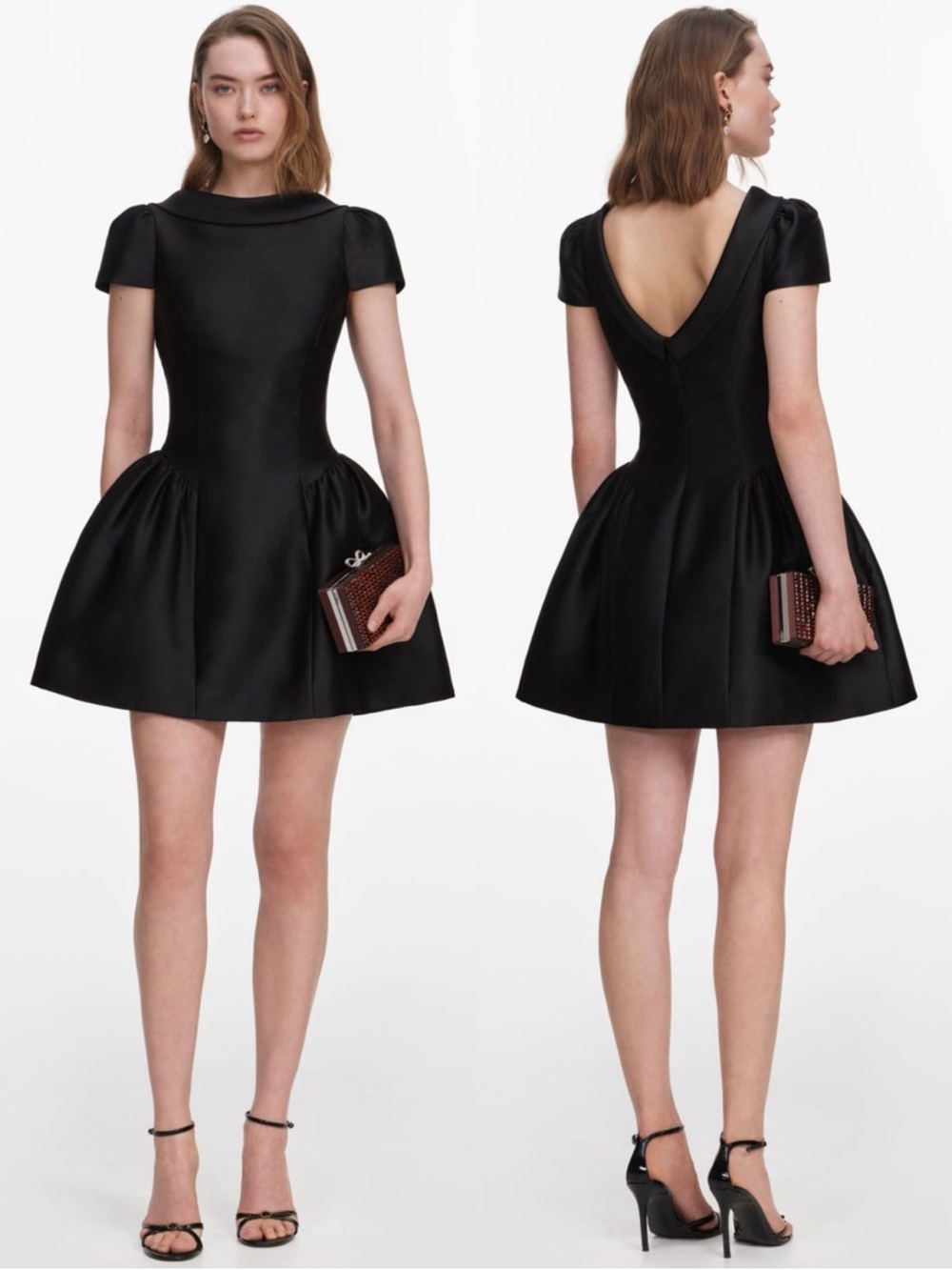 NWOT Self-Portrait BLACK TAFFETA COLLARED MINI DRESS